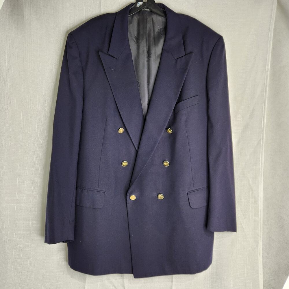 Burberrys Navy Blue Blazer Sport Coat Double Breasted Gold Buttons Burberry